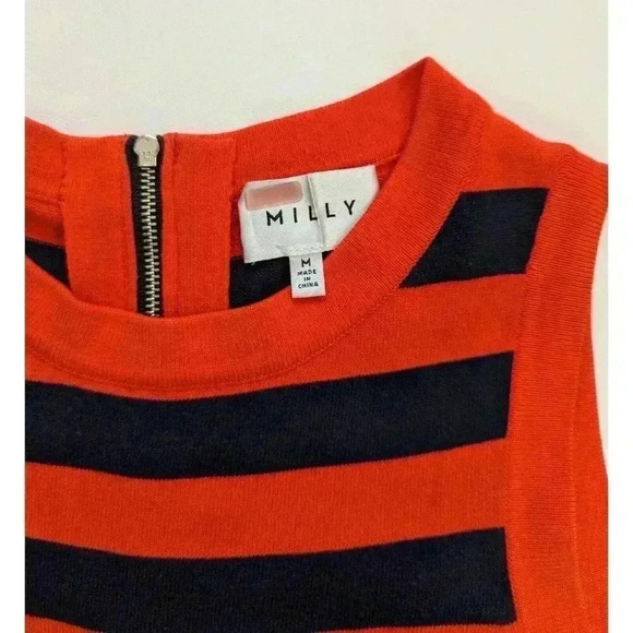 MILLY Stripe Ottoman Fitted Dress In Navy Size Medium Midi Bodycon - Picture 4 of 10